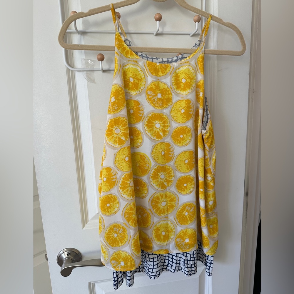 Anthropologie Porridge Lemon Print Layered Swing Tank Size Small